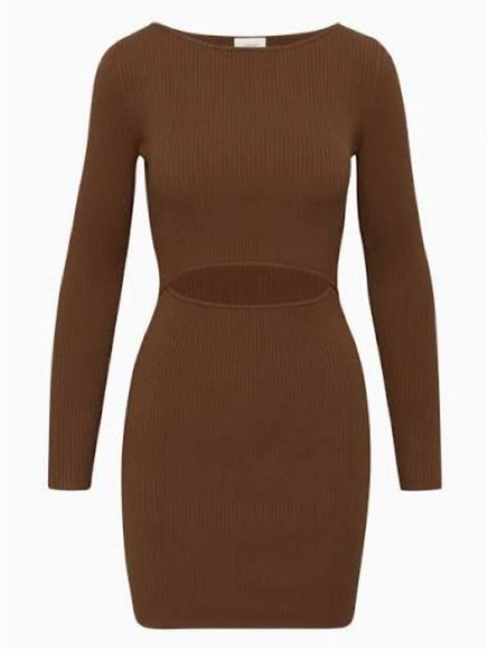 Wilfred Brown Ribbed Long-Sleeve Cutout Bodycon Dress